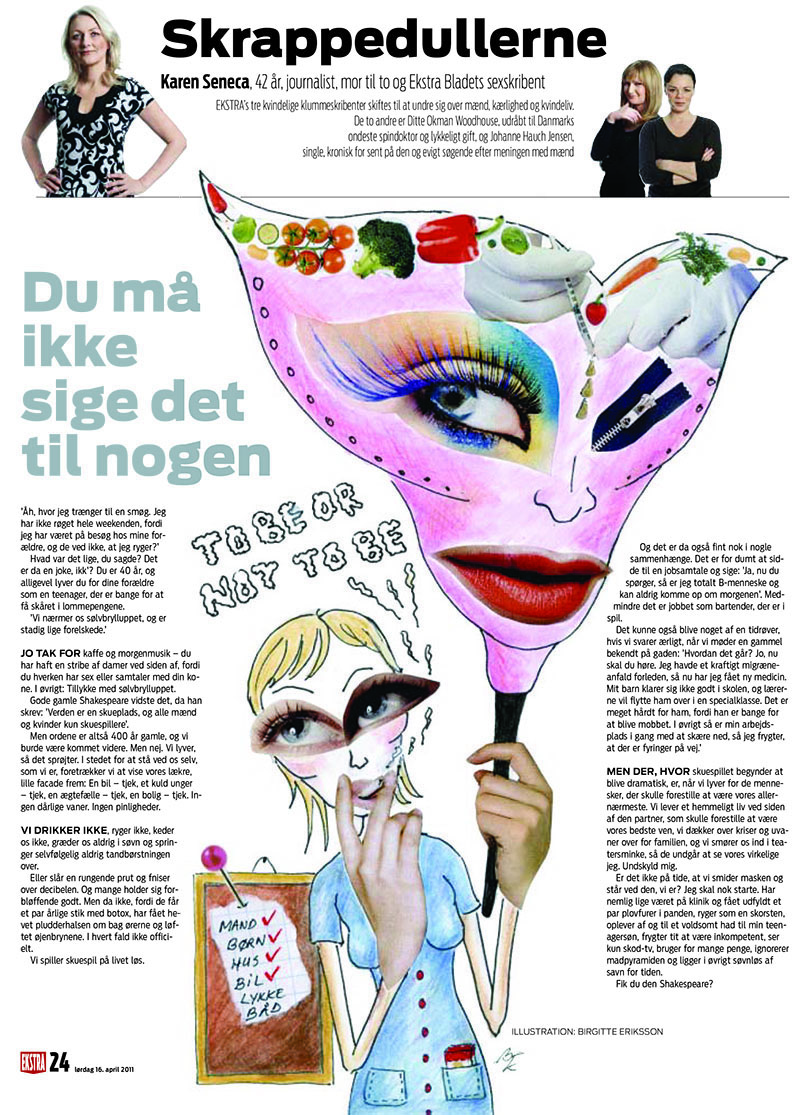 Du må ikke sige det til nogen. Illustration til Skrappedullerne, Ekstra Bladet. Illustrator Birgitte Eriksson