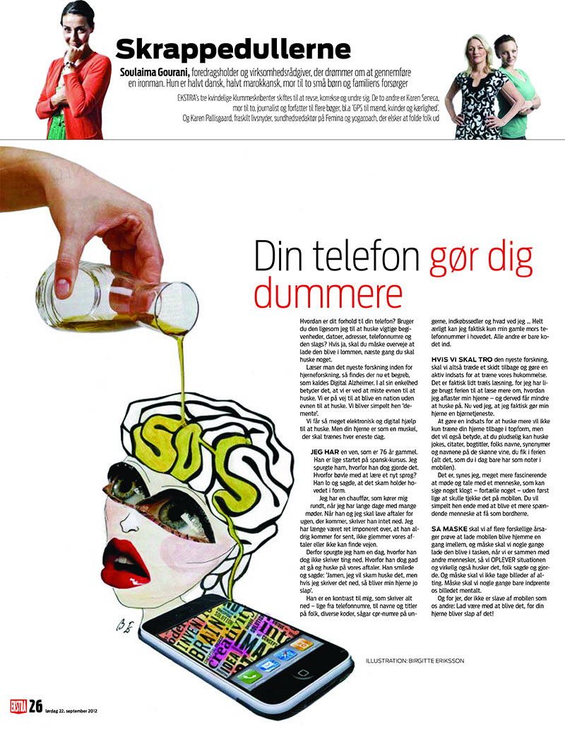 Hele foråret alene. Illustration til Skrappedullerne, Ekstra Bladet. Illustrator Birgitte Eriksson