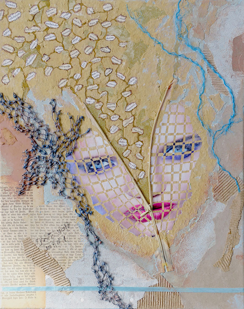 Collagebilleder på lærred. Collage kunst Birgitte Eriksson