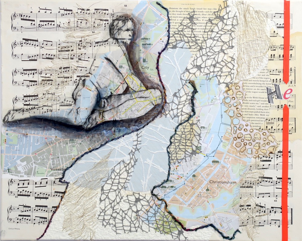 Collagebilleder på lærred. Collage kunst Birgitte Eriksson