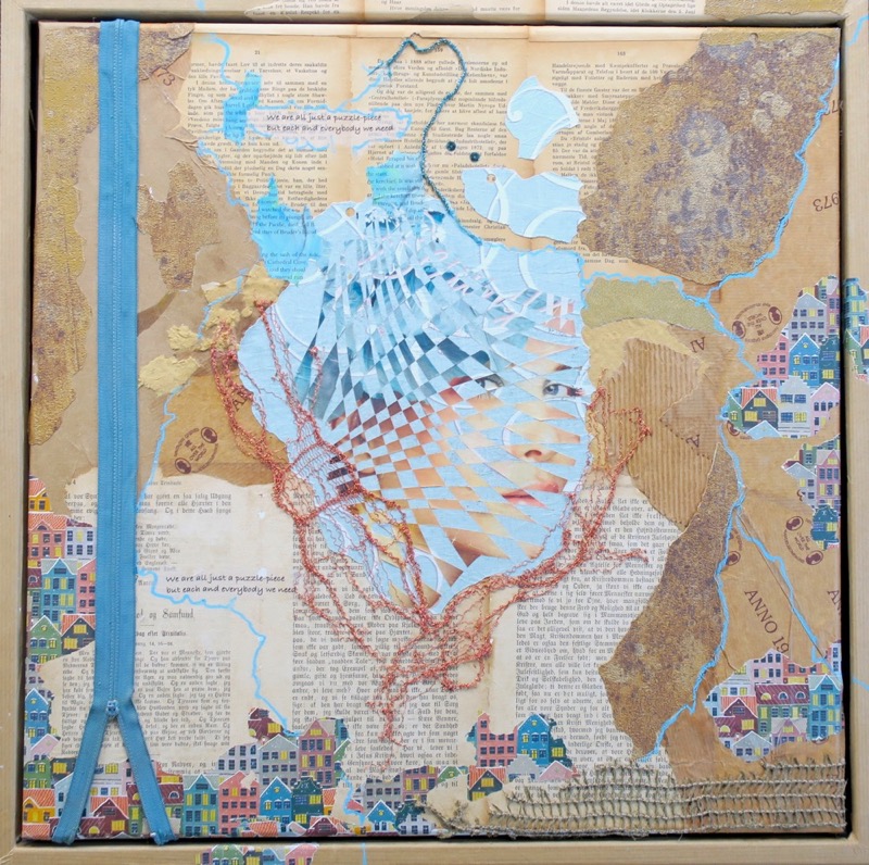 Collagebilleder på lærred. Collage kunst Birgitte Eriksson