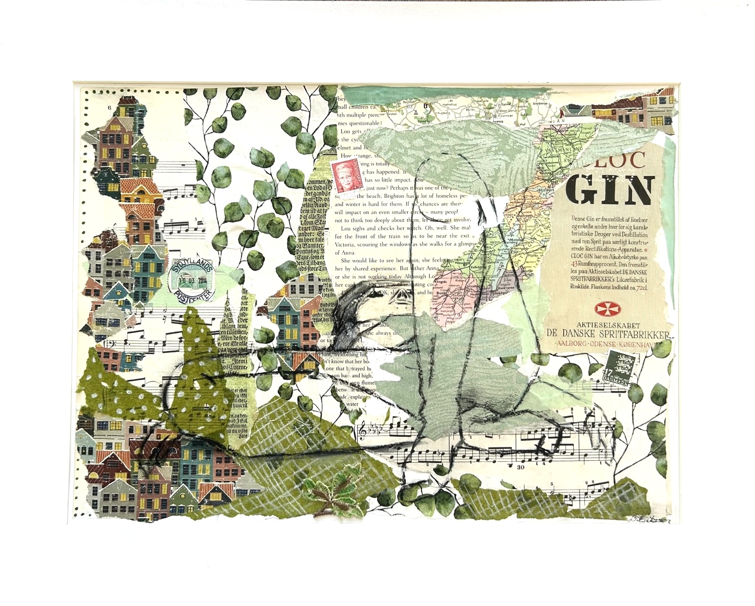 Billedkunst. Collage på papir. Unikke collagebilleder. Collage billeder.  Collage kunst af Birgitte Eriksso