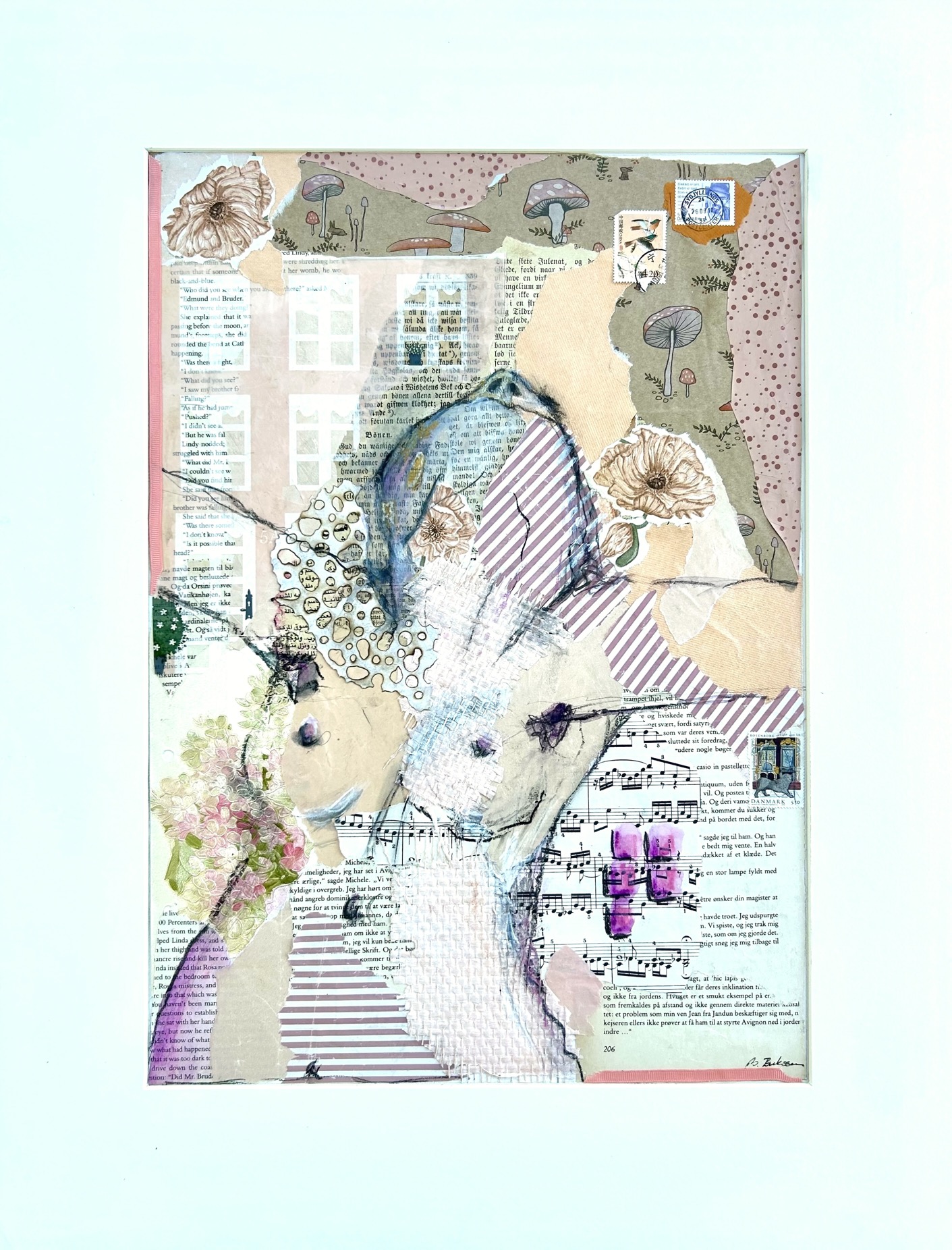 Billedkunst. Collage på papir. Unikke collagebilleder. Collage billeder.  Collage kunst af Birgitte Eriksson.