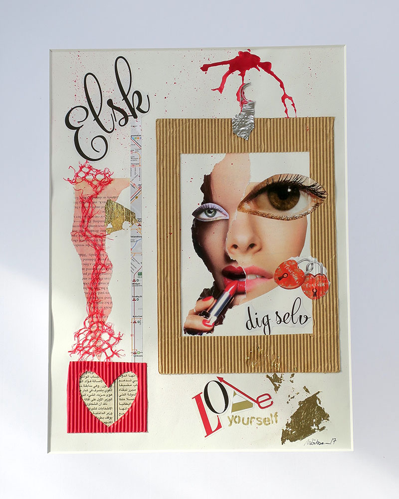 Billedkunst. Collage på papir. Unikke collagebilleder. Collage billeder.  Collage kunst af Birgitte Eriksson.