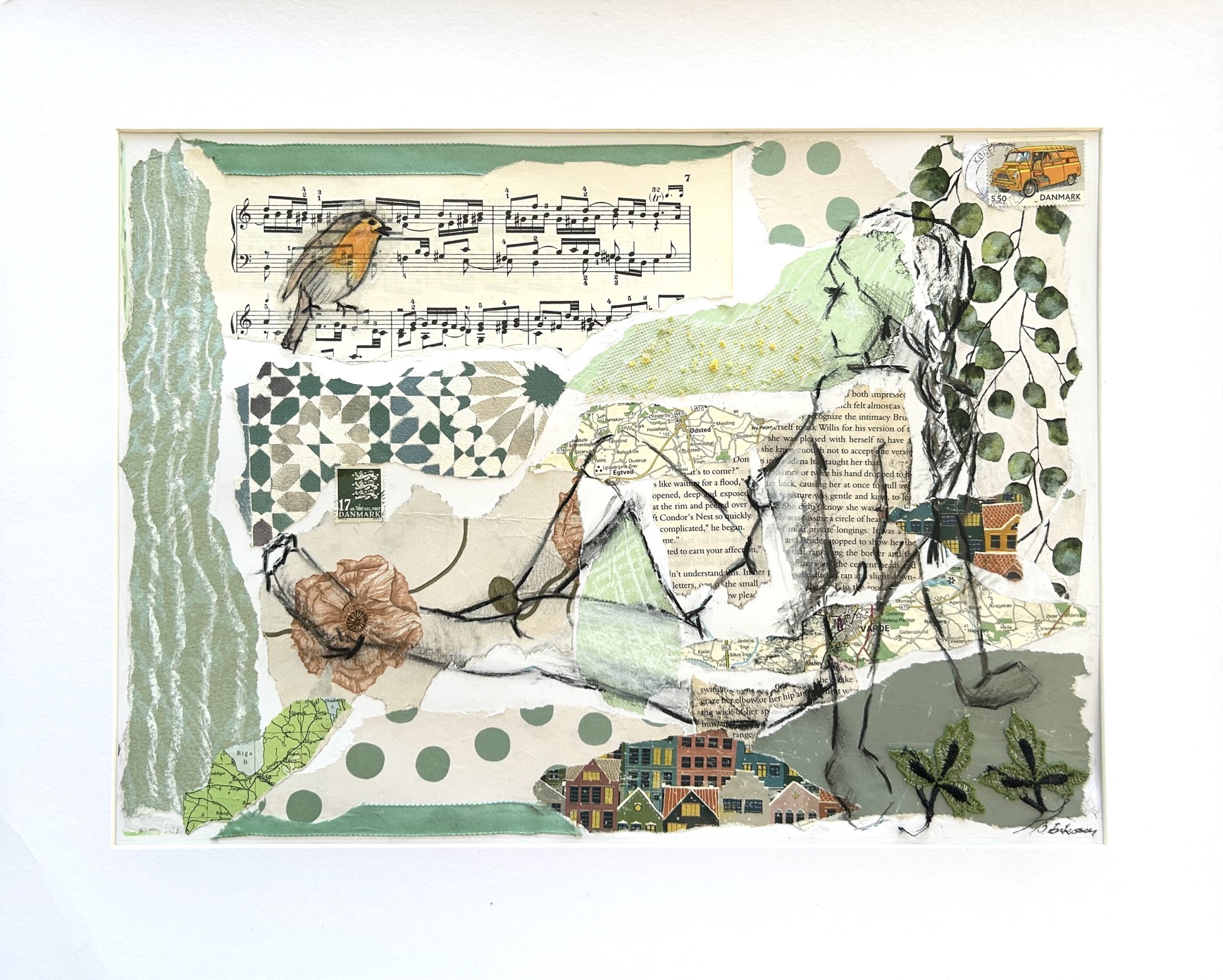 Billedkunst. Collage på papir. Unikke collagebilleder. Collage billeder.  Collage kunst af Birgitte Eriksso