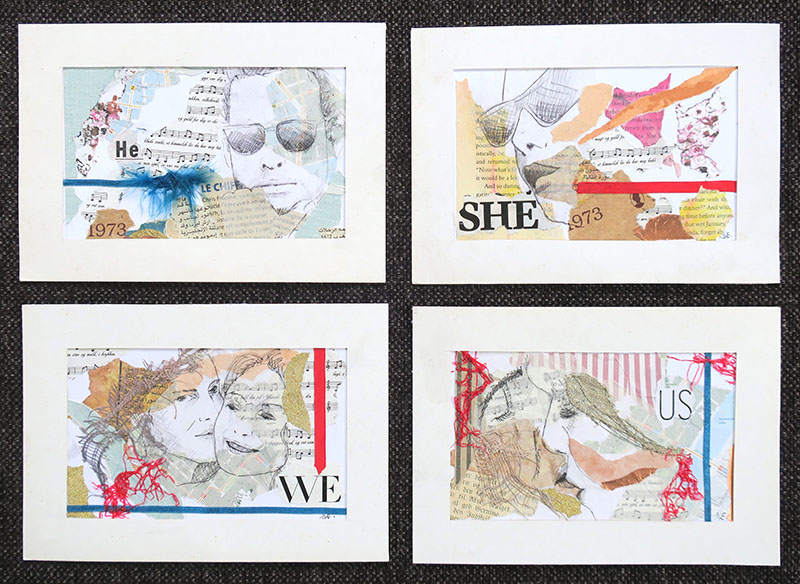 Billedkunst. Collage på papir. Unikke collagebilleder. Collage billeder.  Collage kunst af Birgitte Eriksson.