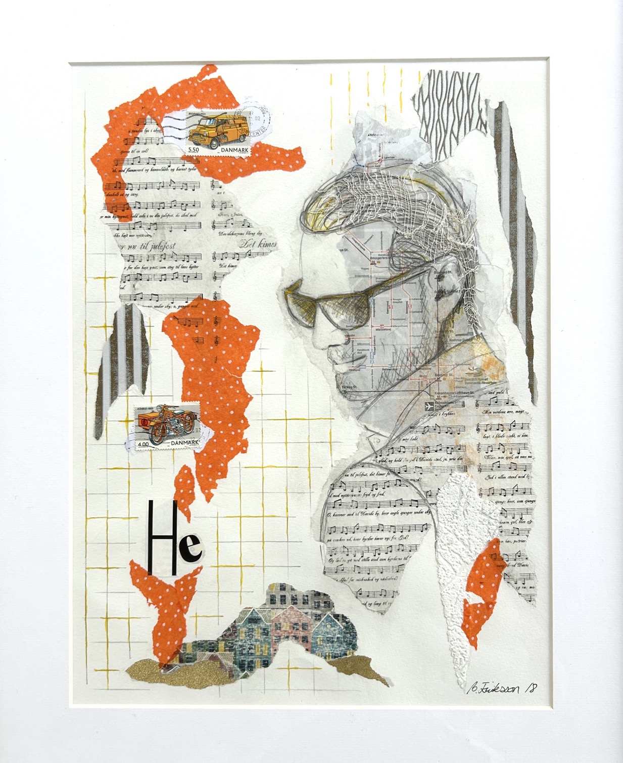 Billedkunst. Collage på papir. Unikke collagebilleder. Collage billeder.  Collage kunst af Birgitte Eriksson.