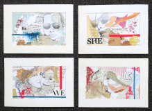 Billedkunst. Collage på papir. Unikke collagebilleder. Collage billeder.  Collage kunst af Birgitte Eriksson.